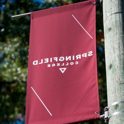 Springfield College banner flag on Alden Street